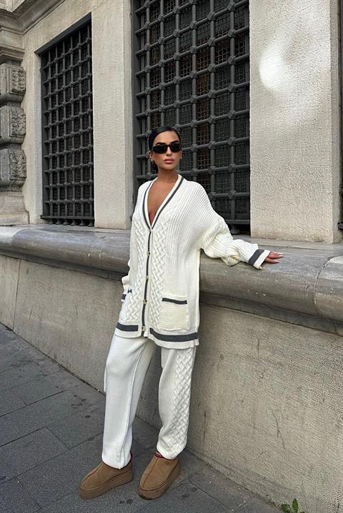 Lunadel Knitwear Cardigan Trousers Set 9974