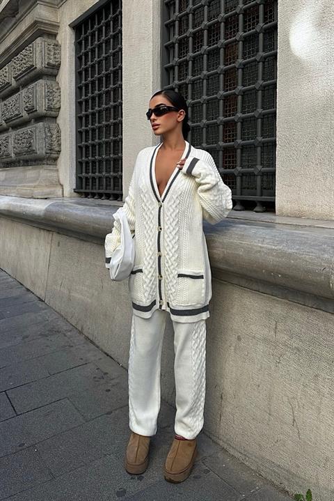 Lunadel Knitwear Cardigan Trousers Set 9974