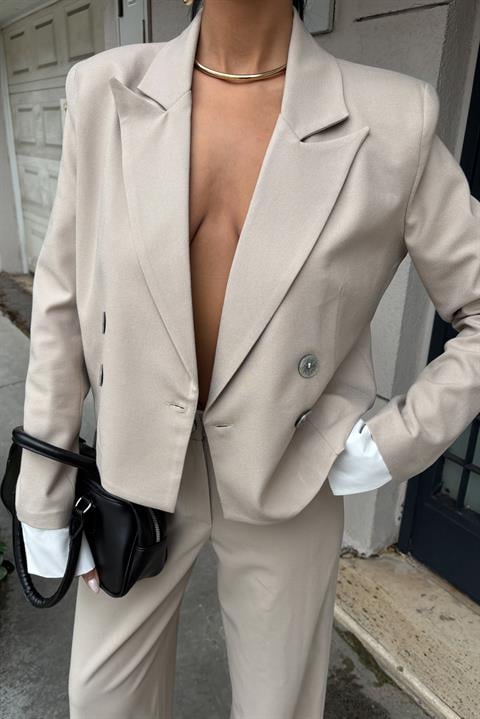 Garnished Cuffed Double Breasted Jacket Suit 10168