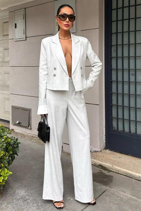 Garnished Cuffed Double Breasted Jacket Suit 10168