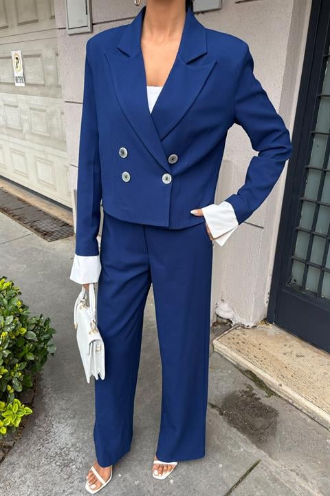 Garnished Cuffed Double Breasted Jacket Suit 10168