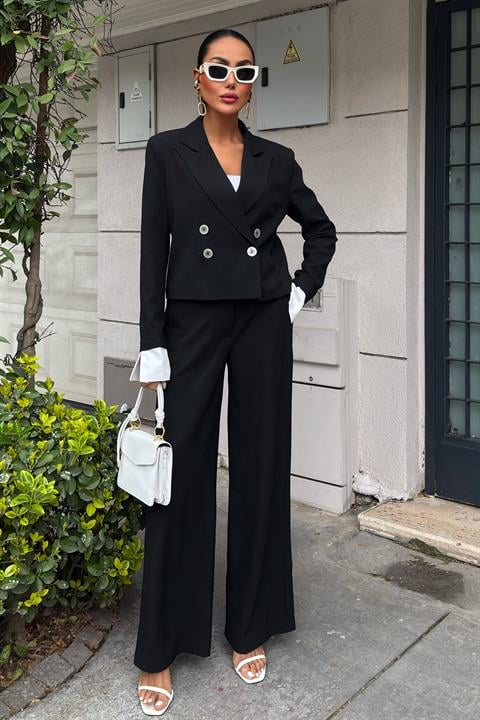 Garnished Cuffed Double Breasted Jacket Suit 10168