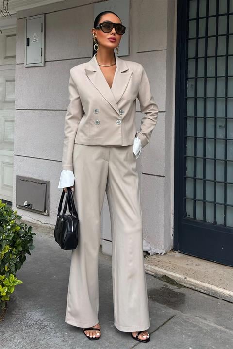 Garnished Cuffed Double Breasted Jacket Suit 10168