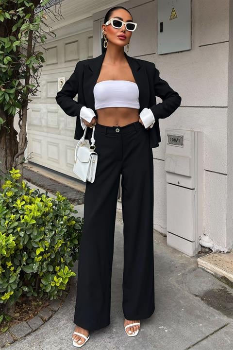 Garnished Cuffed Double Breasted Jacket Suit 10168