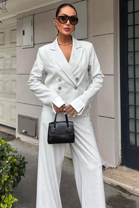Garnished Cuffed Double Breasted Jacket Suit 10168