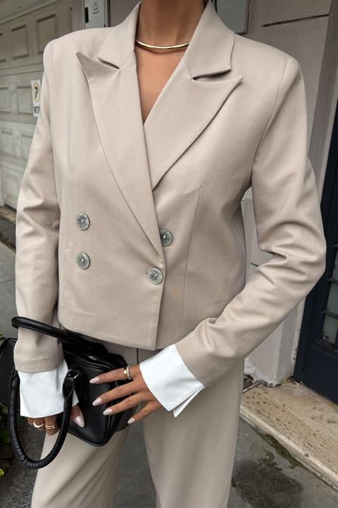Garnished Cuffed Double Breasted Jacket Suit 10168