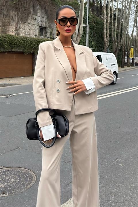Garnished Cuffed Double Breasted Jacket Suit 10168