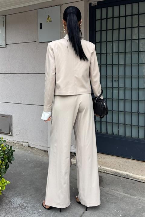 Garnished Cuffed Double Breasted Jacket Suit 10168