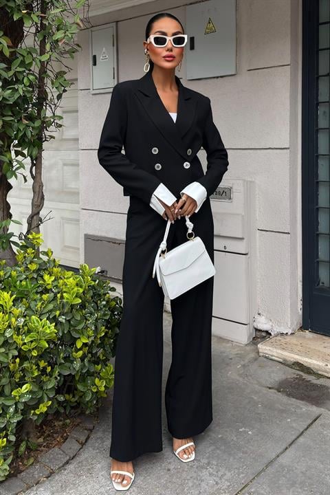 Garnished Cuffed Double Breasted Jacket Suit 10168