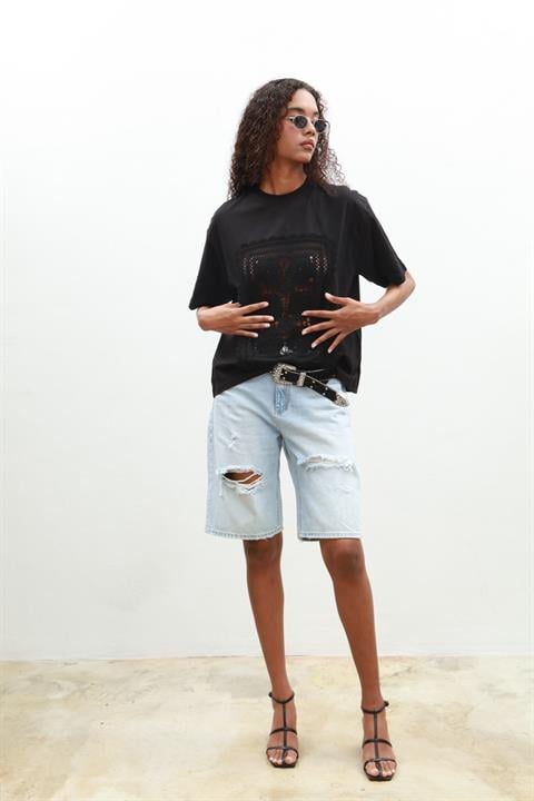 Melasti Motif Embroidered T-Shirt 8019-8