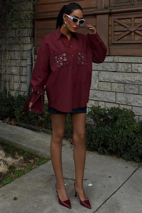 Metal Eyelet Detail Poplin Shirt 3453