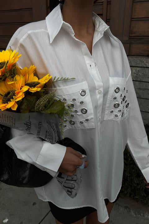 Metal Eyelet Detail Poplin Shirt 3453