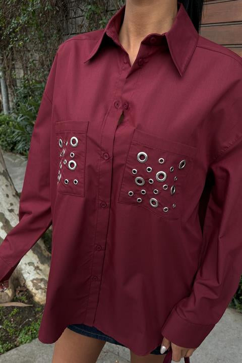 Metal Eyelet Detail Poplin Shirt 3453