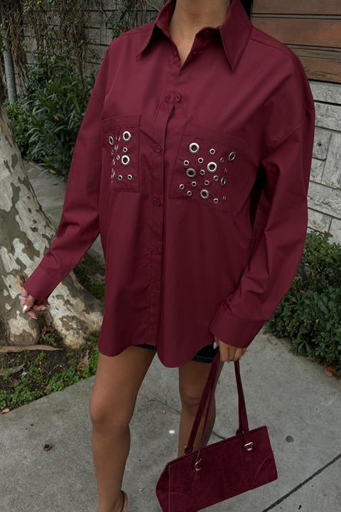 Metal Eyelet Detail Poplin Shirt 3453
