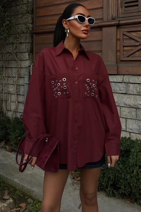Metal Eyelet Detail Poplin Shirt 3453