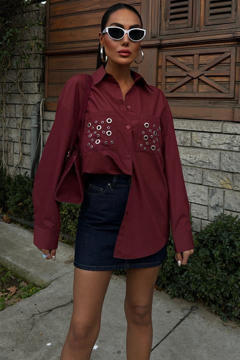 Metal Eyelet Detail Poplin Shirt 3453