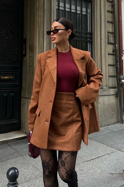 Mini Skirt Suede Suit 9935