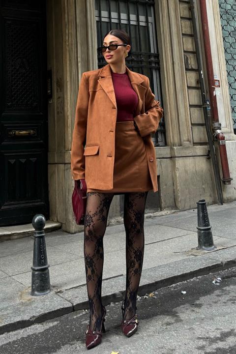 Mini Skirt Suede Suit 9935