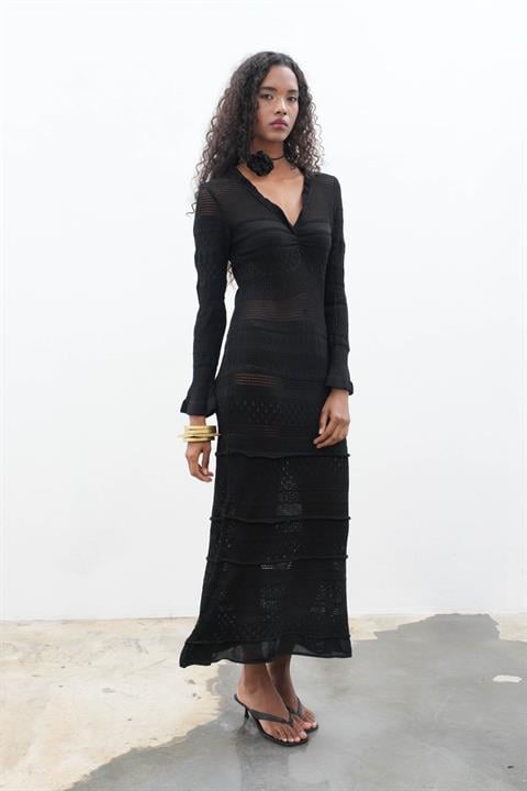 Mirca Maxi Ruffle Detailed Knitted Dress 2798