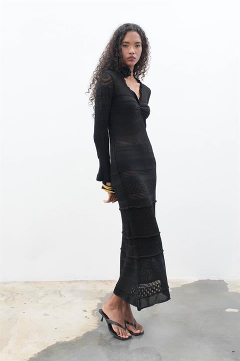 Mirca Maxi Ruffle Detailed Knitted Dress 2798