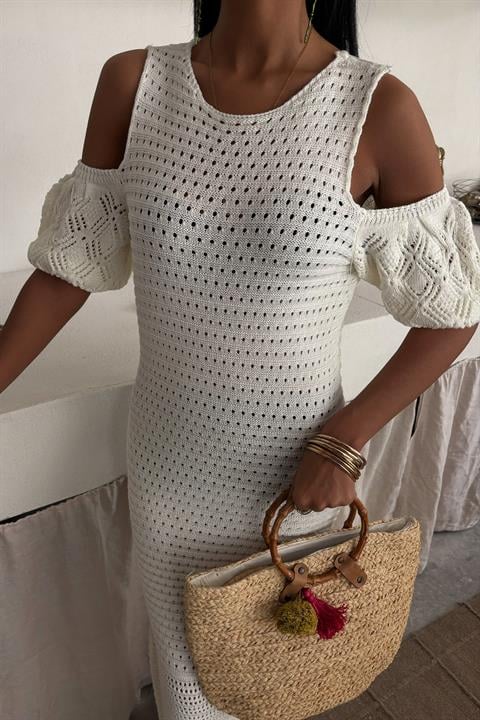 Shoulder Detailed Tasseled Knit Dress 2862