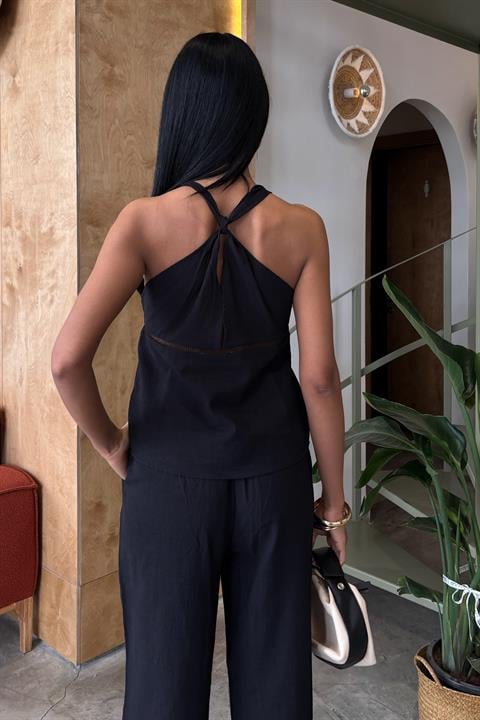 Linen Suit with Knotted Shoulders and Brode Detail 10154