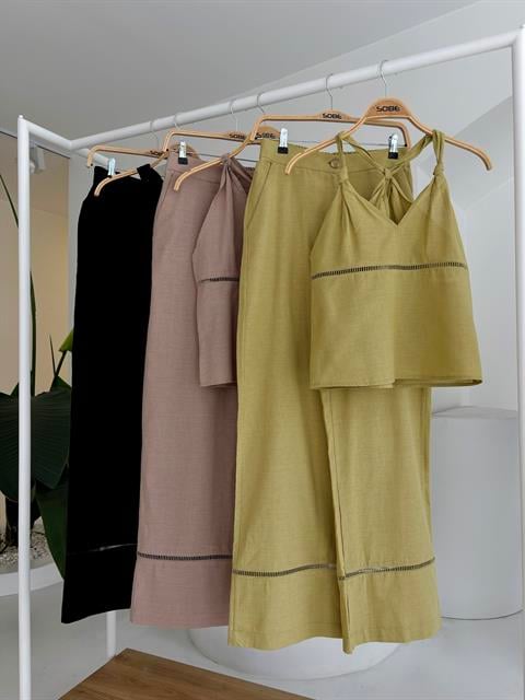 Linen Suit with Knotted Shoulders and Brode Detail 10154