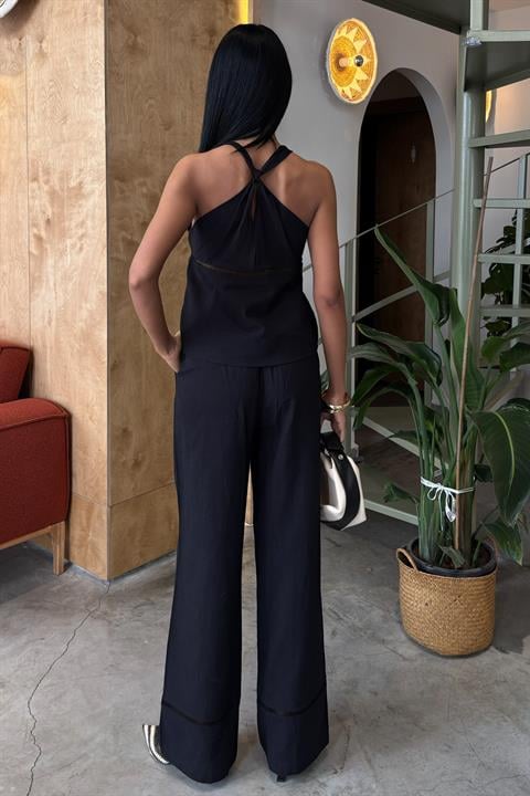 Linen Suit with Knotted Shoulders and Brode Detail 10154