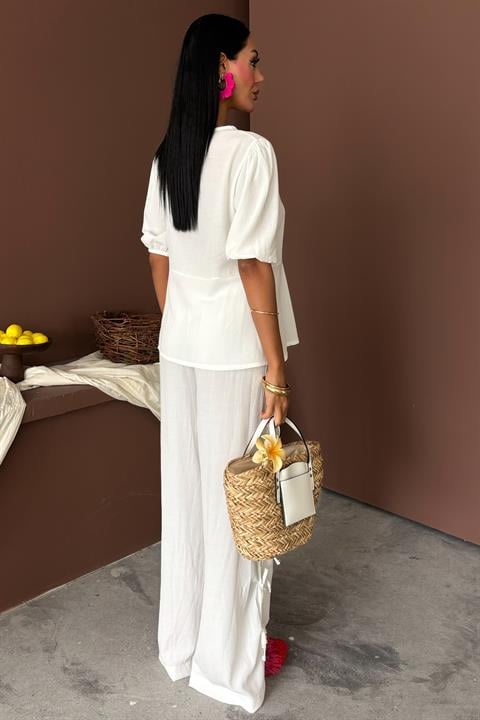 Lace-up Front Slit Hem Crinkle Casual Suit 10183