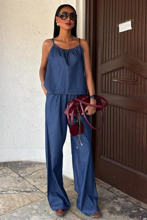 Pleated Front Suspender Tencel Set 10169
