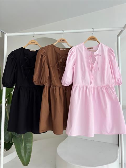 Front Bow Tie and Balloon Sleeve Dress 2893