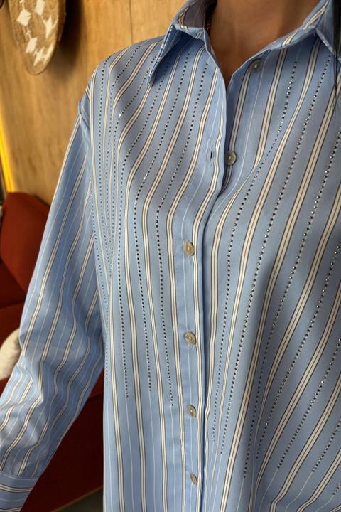 Stone Front Striped Casual Shirt 3468-08