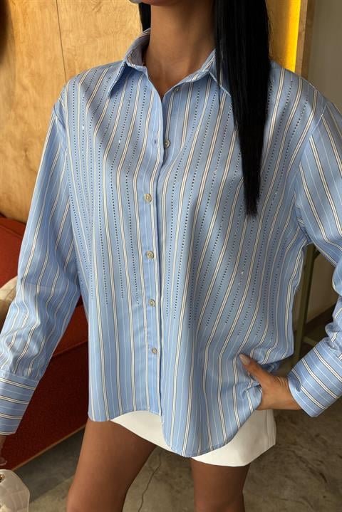 Stone Front Striped Casual Shirt 3468-08