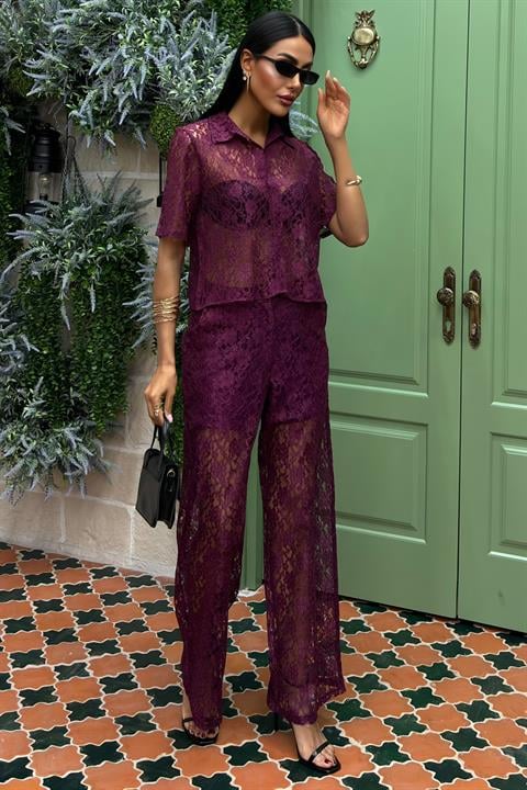 Lace Two Piece Suit with Lined Trousers 10119