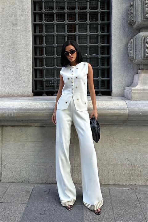Paulo Gold Buttoned Vest Trousers Set 9976