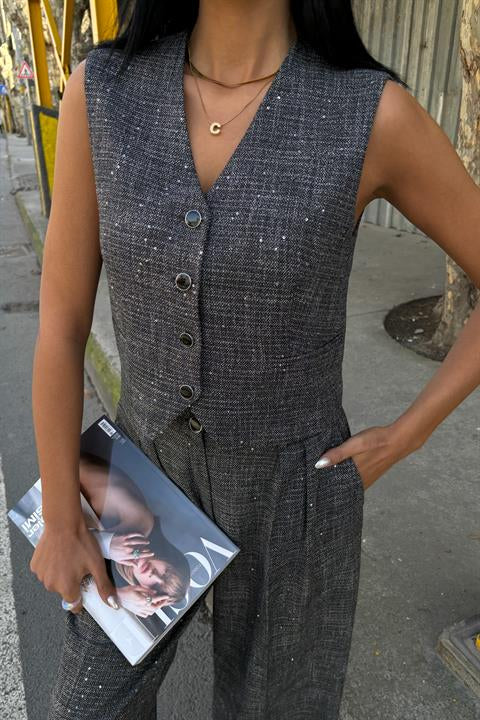 Sequined and Glittery Vest Suit 10088