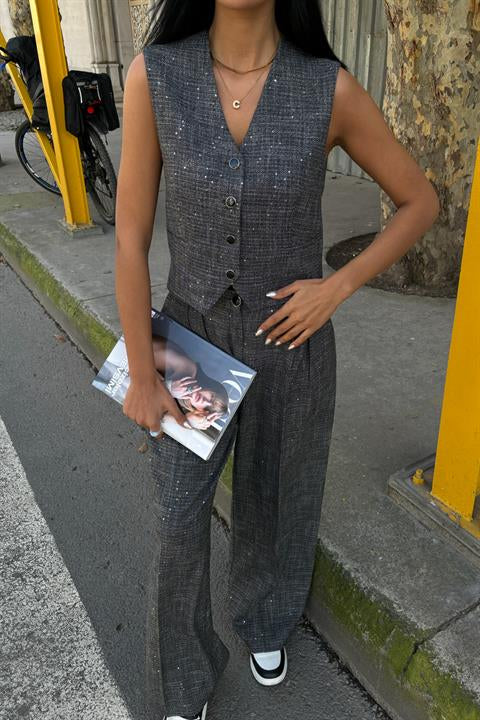 Sequined and Glittery Vest Suit 10088