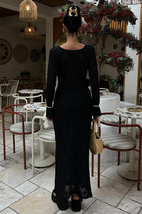 Tassel Lace Detailed V-Neck Openwork Dress 2850