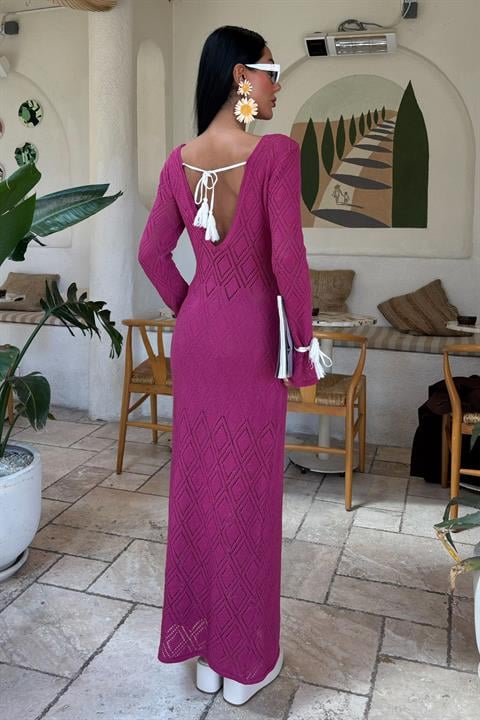 Tassel Lace Detailed V-Neck Openwork Dress 2850