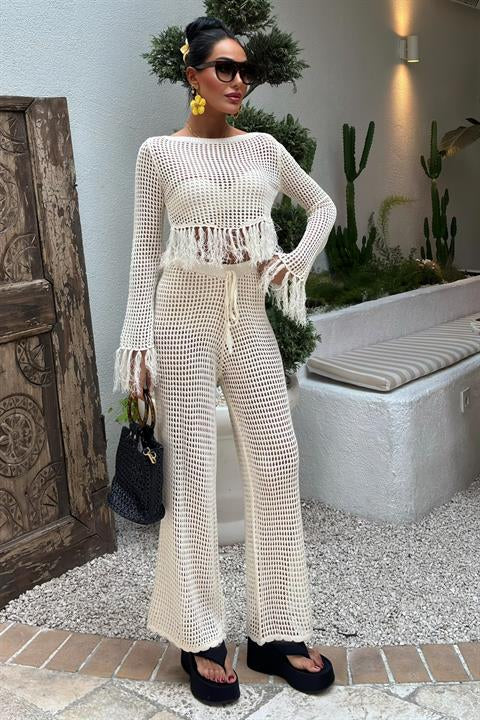 Tassel Detailed Openwork Knitwear Set 10085