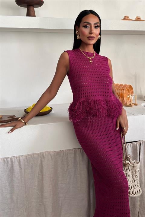 Tassel Detailed Openwork Knitwear Set 10086