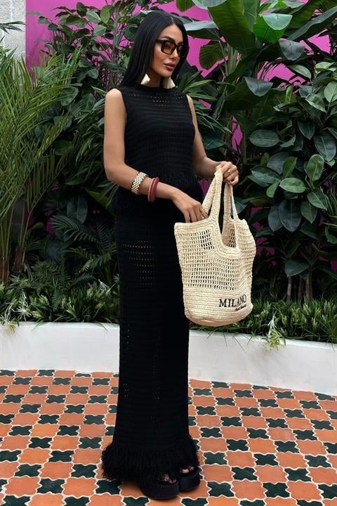 Tassel Detailed Openwork Knitwear Set 10086