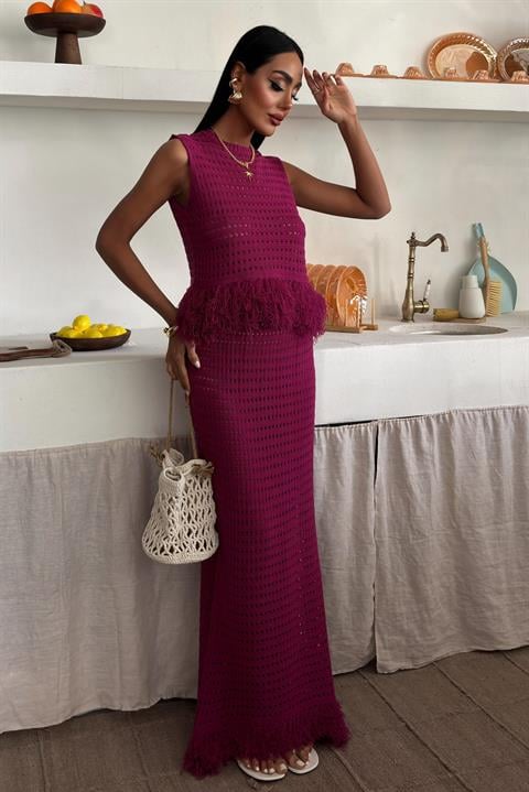 Tassel Detailed Openwork Knitwear Set 10086