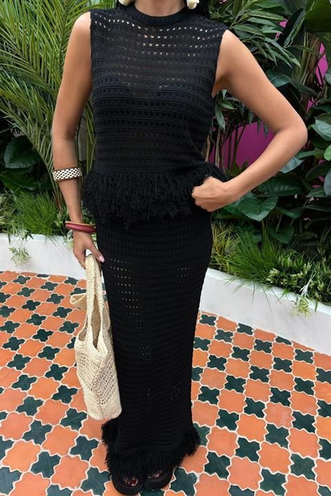 Tassel Detailed Openwork Knitwear Set 10086