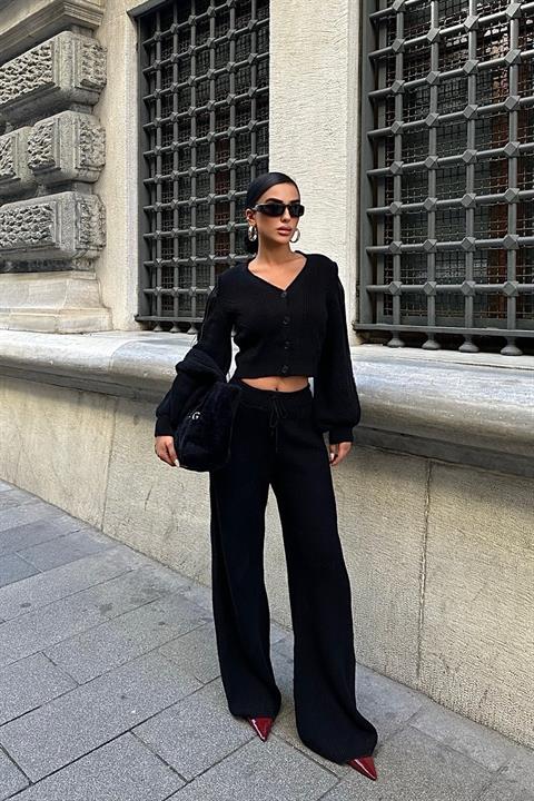 Tassel Detailed Cardigan Trousers Knitwear Suit 9967