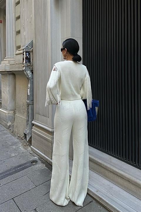 Tassel Detailed Cardigan Trousers Knitwear Suit 9967