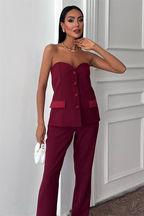 Satin Detailed Bustier Trouser Set 10024