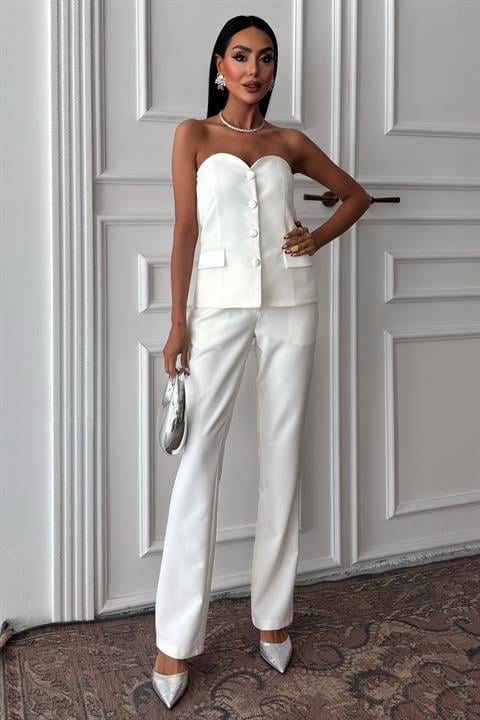 Satin Detailed Bustier Trouser Set 10024