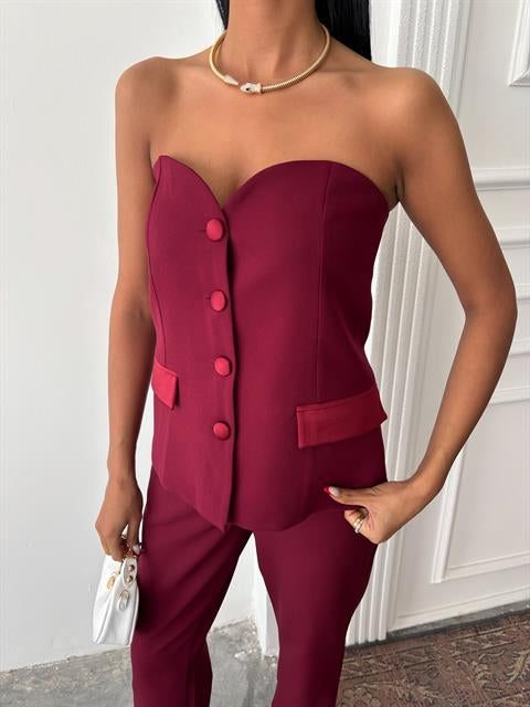 Satin Detailed Bustier Trouser Set 10024