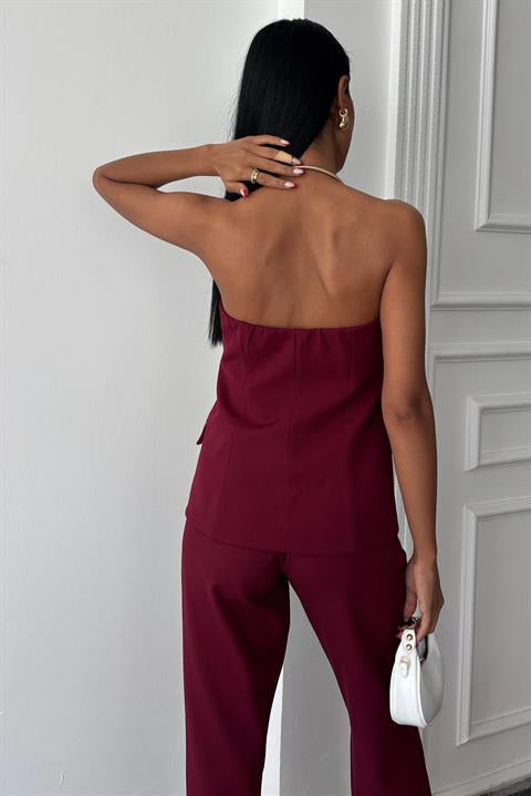 Satin Detailed Bustier Trouser Set 10024